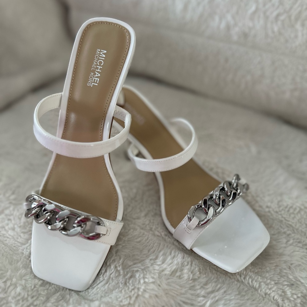 Michael Kors White Silver Chain Heels